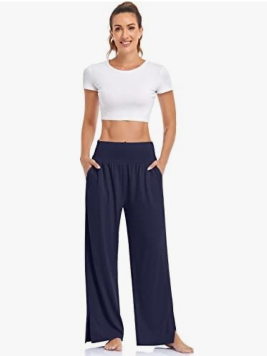 UEU Pants - UEU Navy Wide-Leg Yoga Lounge Pants with Side Pockets